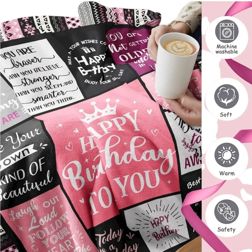 Pink and‎ Black Birthday Themed Blanket or Throw